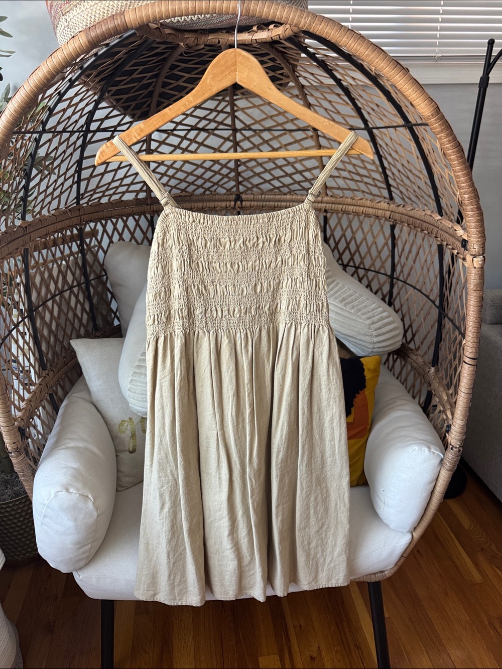 Universal Thread Cream Smocked Midi Dress with Spaghetti Straps